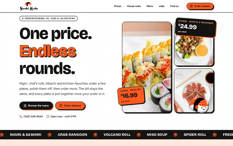 Sushi Kola website homepage screenshot