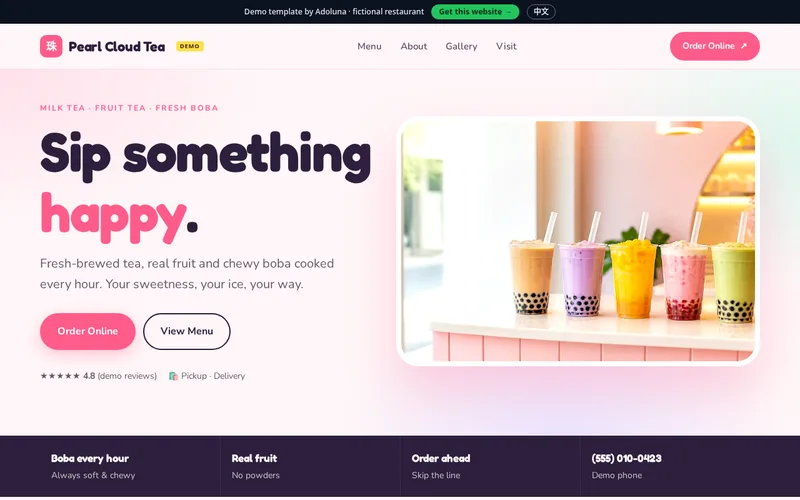 Pearl Cloud Tea · Bubble Tea website template screenshot
