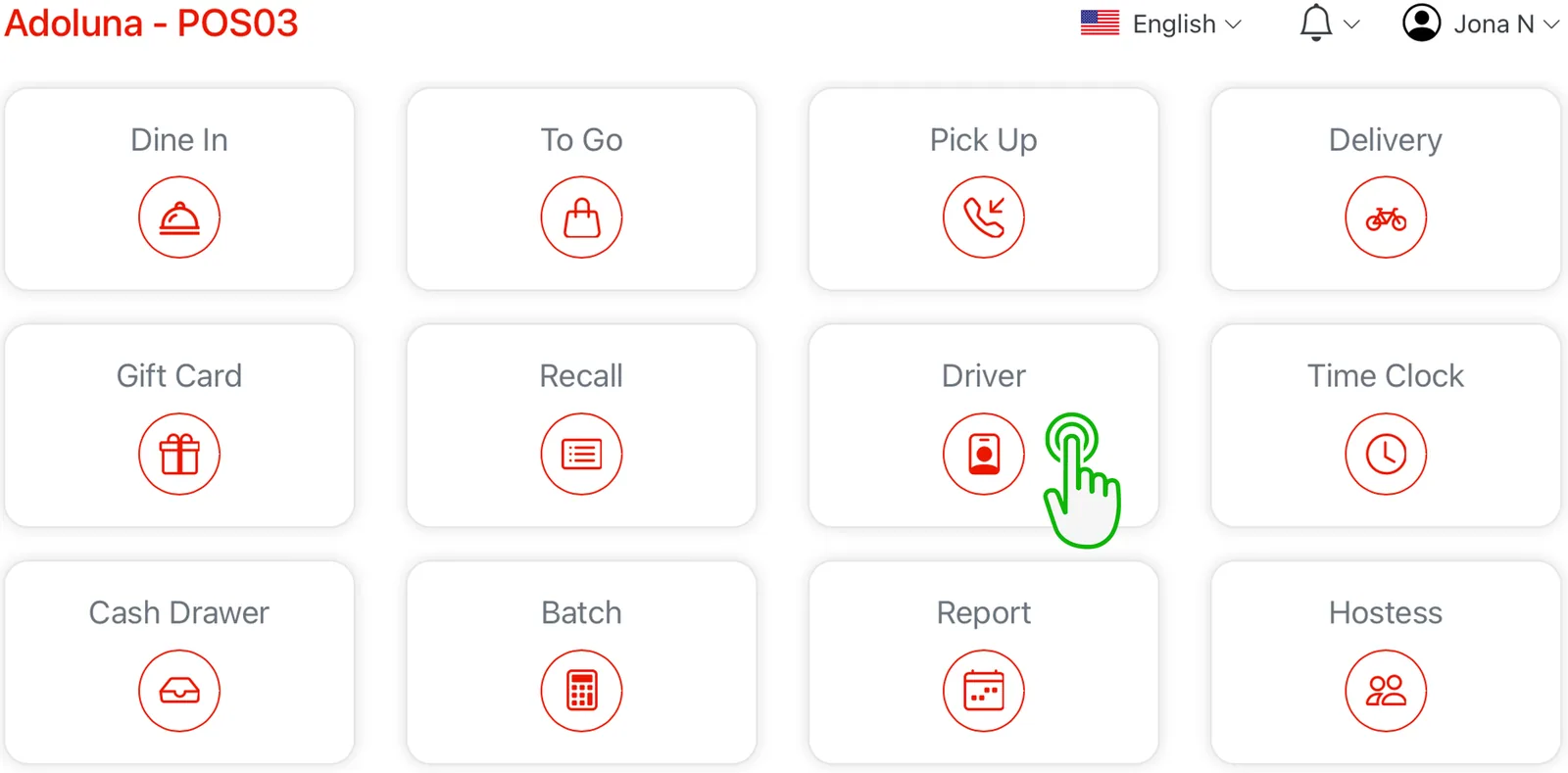 Adoluna POS screen – Driver (Delivery Procedures: Access Driver Screen)