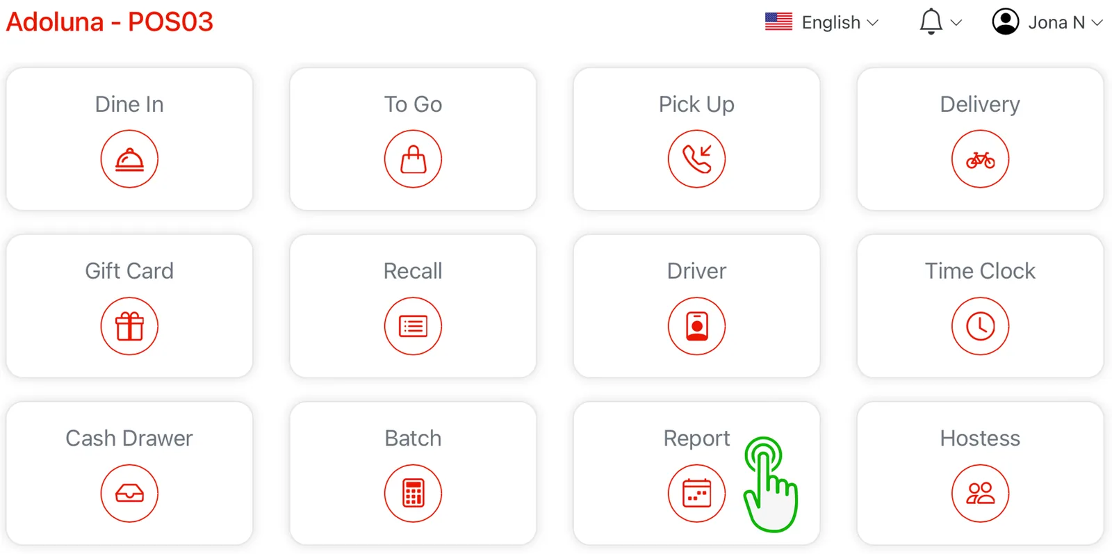 Adoluna POS screen – Report (Closing Procedures: Report)