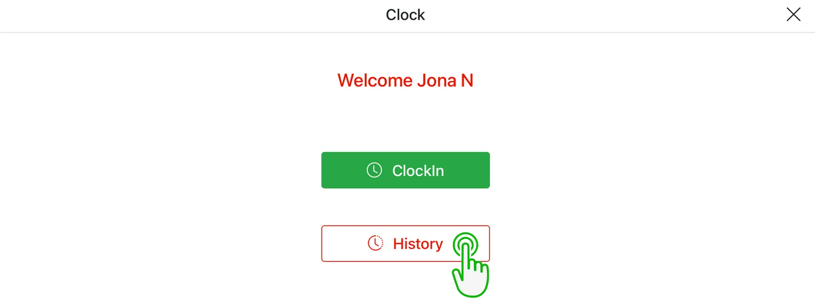 Adoluna POS screen – Time Card History (Manage Time Cards: Access Time Card Management Center)