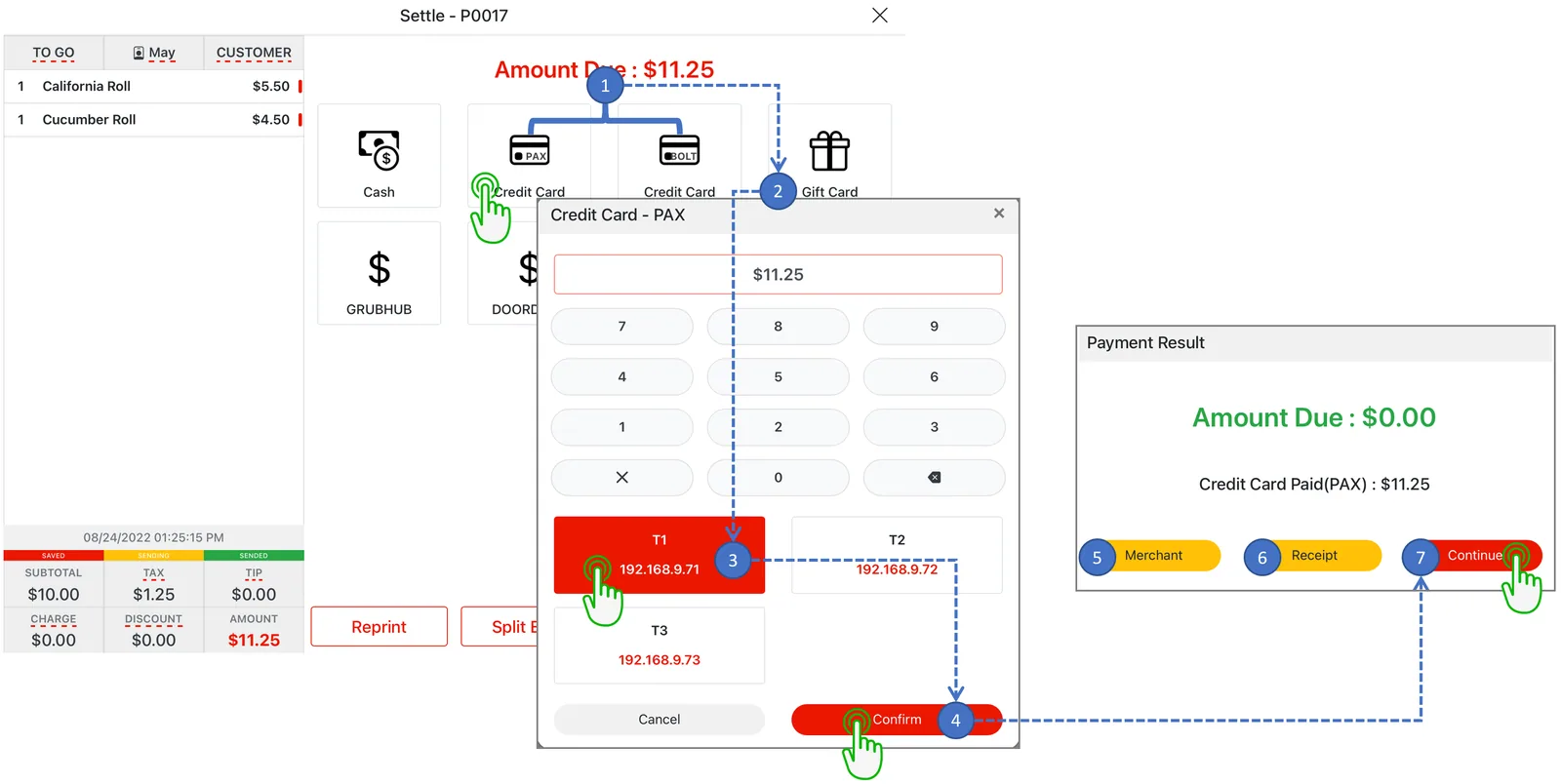 Adoluna POS screen – CCPayment (Order Settlement Procedures: Credit Card Payment Process)