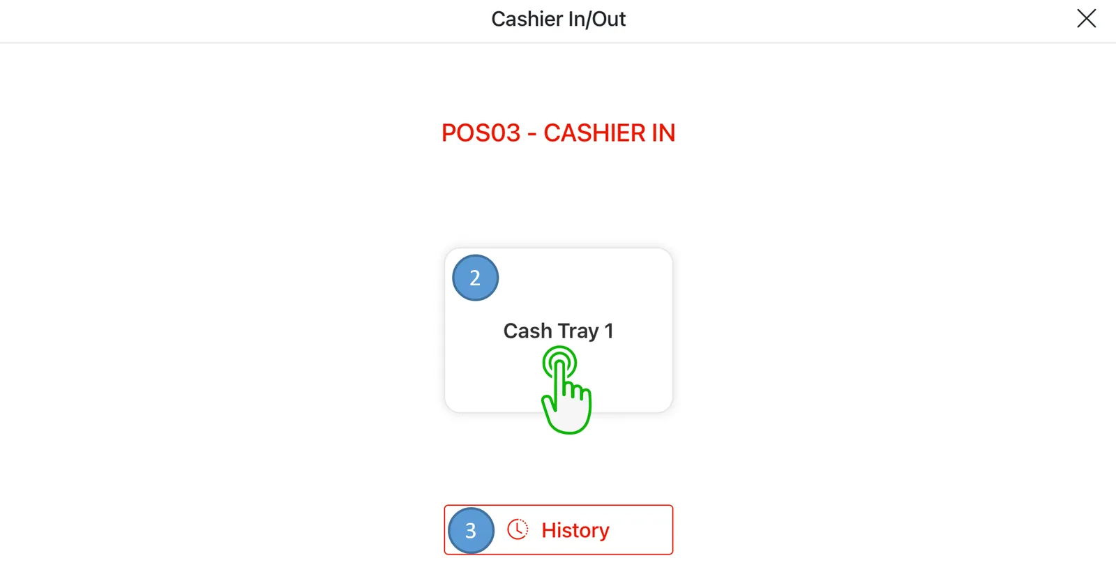 Adoluna POS screen – Cashier In 1 (Opening Procedures: Cashier In Process)
