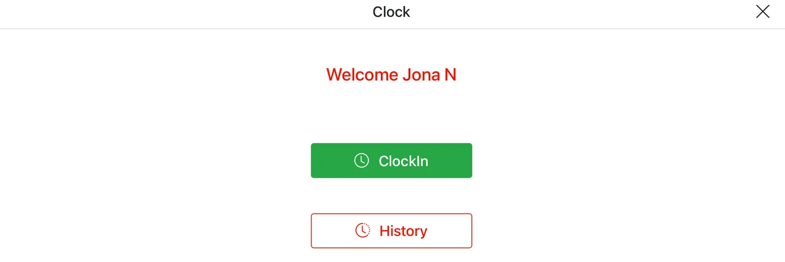 Adoluna POS screen – Clock In (Opening Procedures: Clocking In Process)