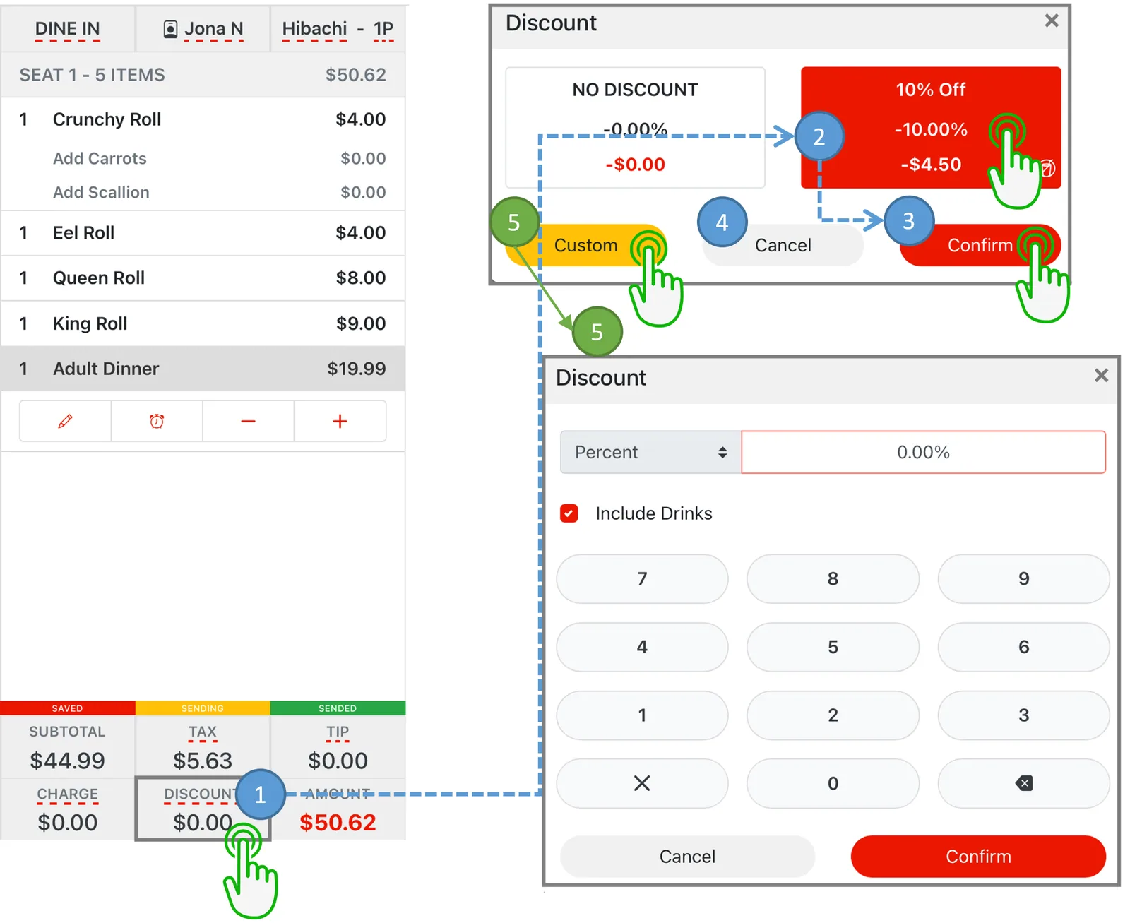Adoluna POS screen – Discount (Order Entry: Apply Discount to Receipt)