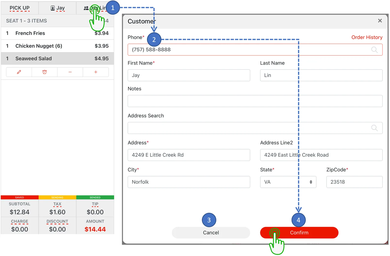 Adoluna POS screen – Edit Customer (Order Entry: Edit Customer)
