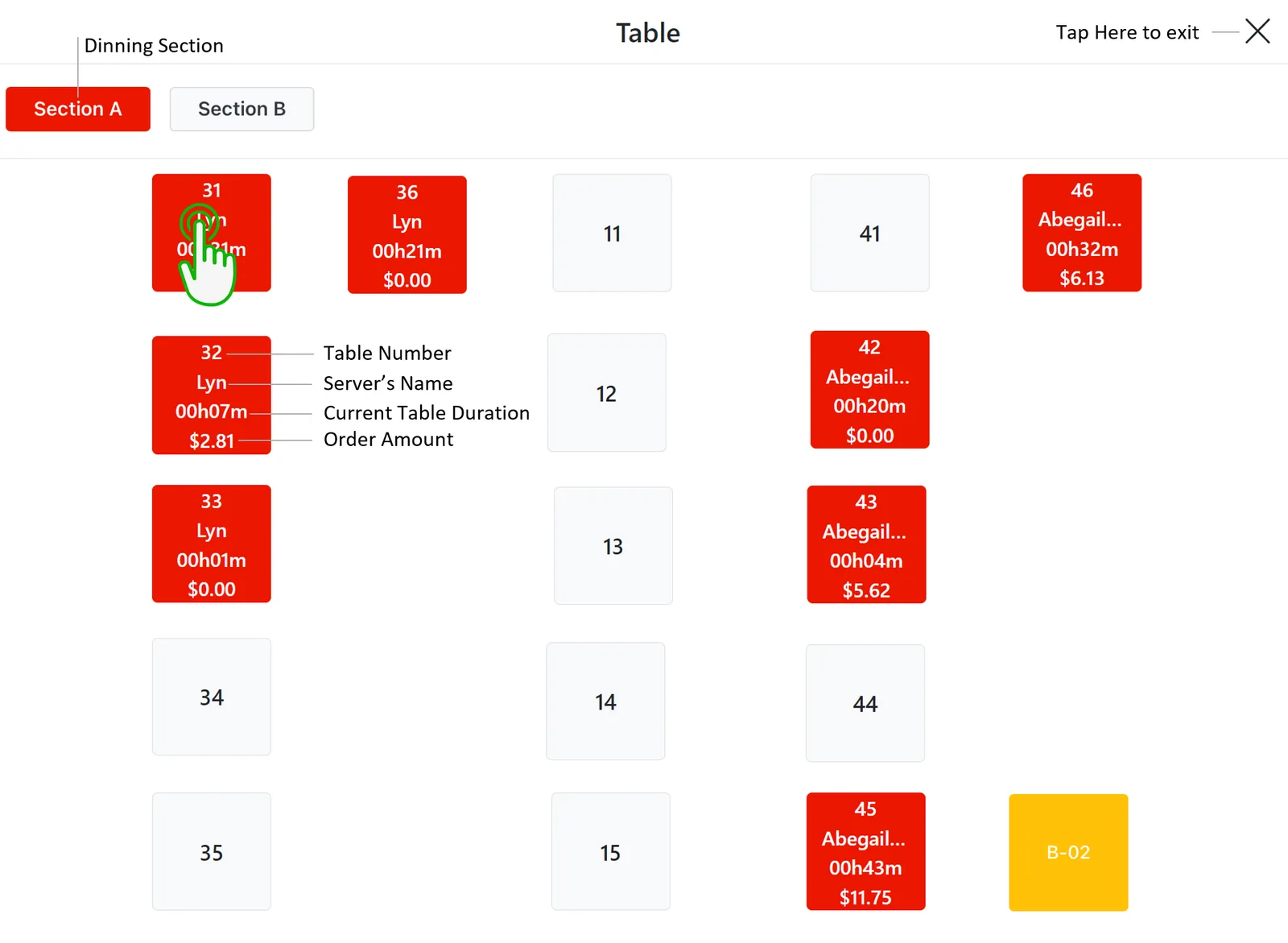 Adoluna POS screen – Table 2 (Order Entry: Dine in Order)
