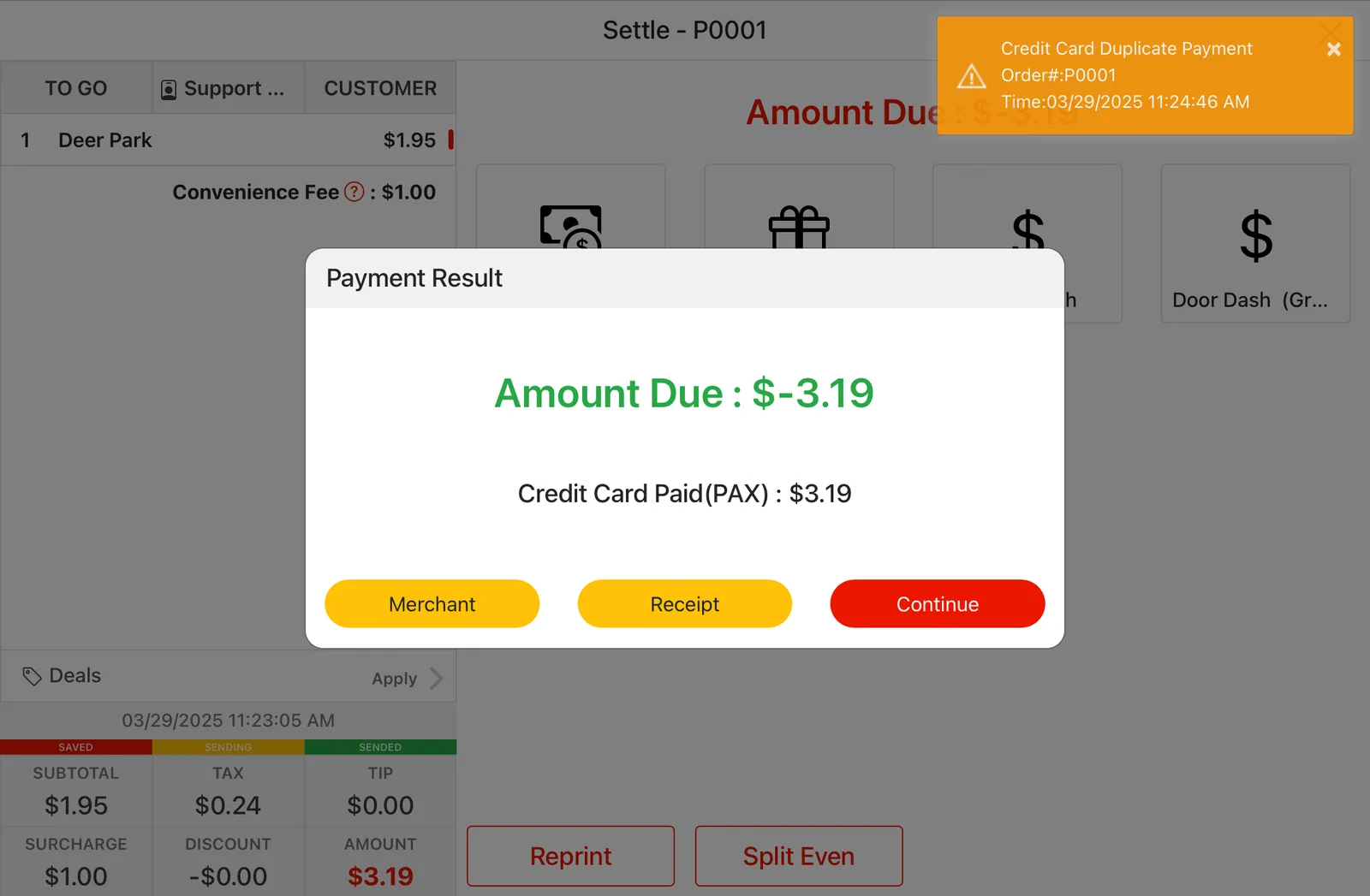 Adoluna POS screen – If duplicate payments occur, the system will display a negative… (How to Prevent Duplicate Credit Card Charges?…