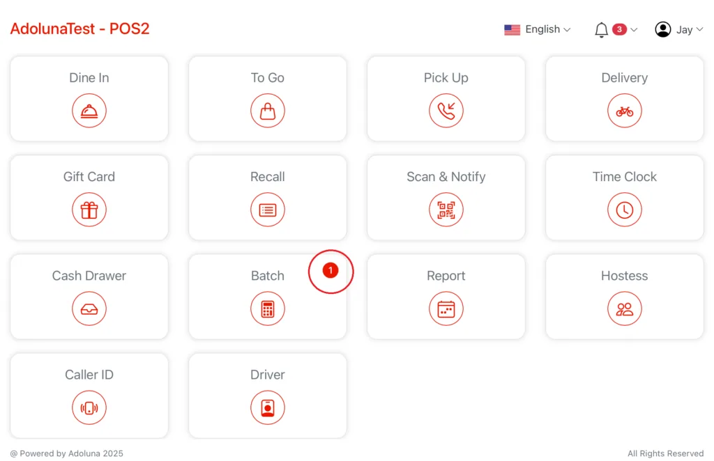 Adoluna POS screen – If you see a small number count on the Batch Module on the home… (How to Find and Refund Duplicate Credit Card…
