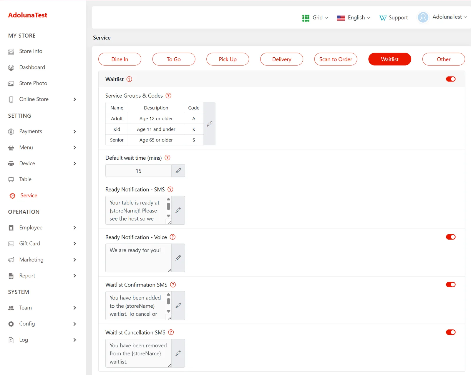 Back office waitlist configuration