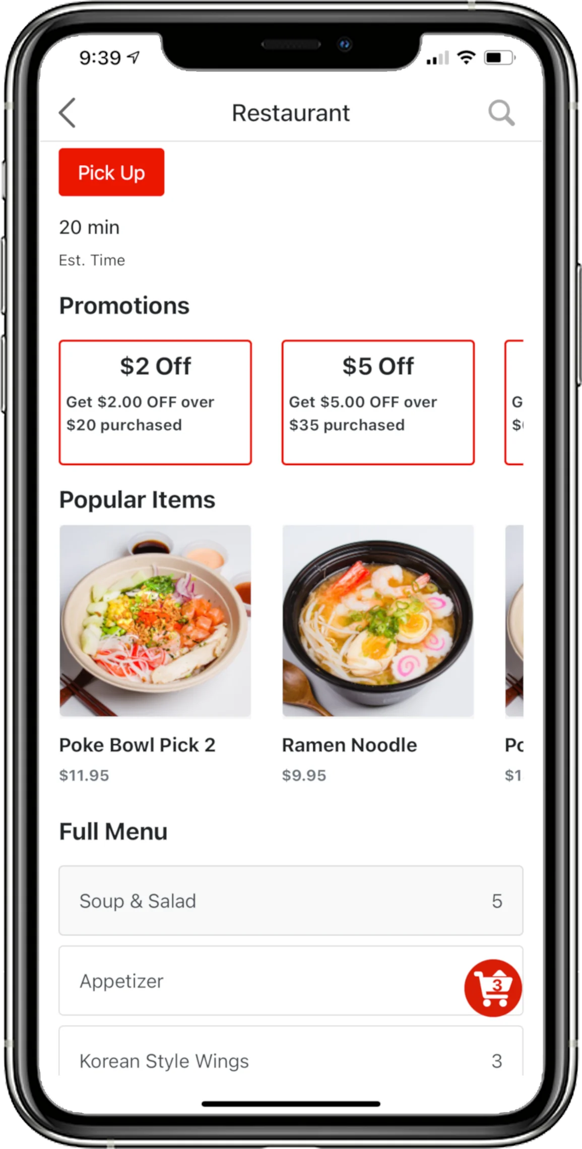 Adoluna customer app on a phone showing a restaurant menu with promotions