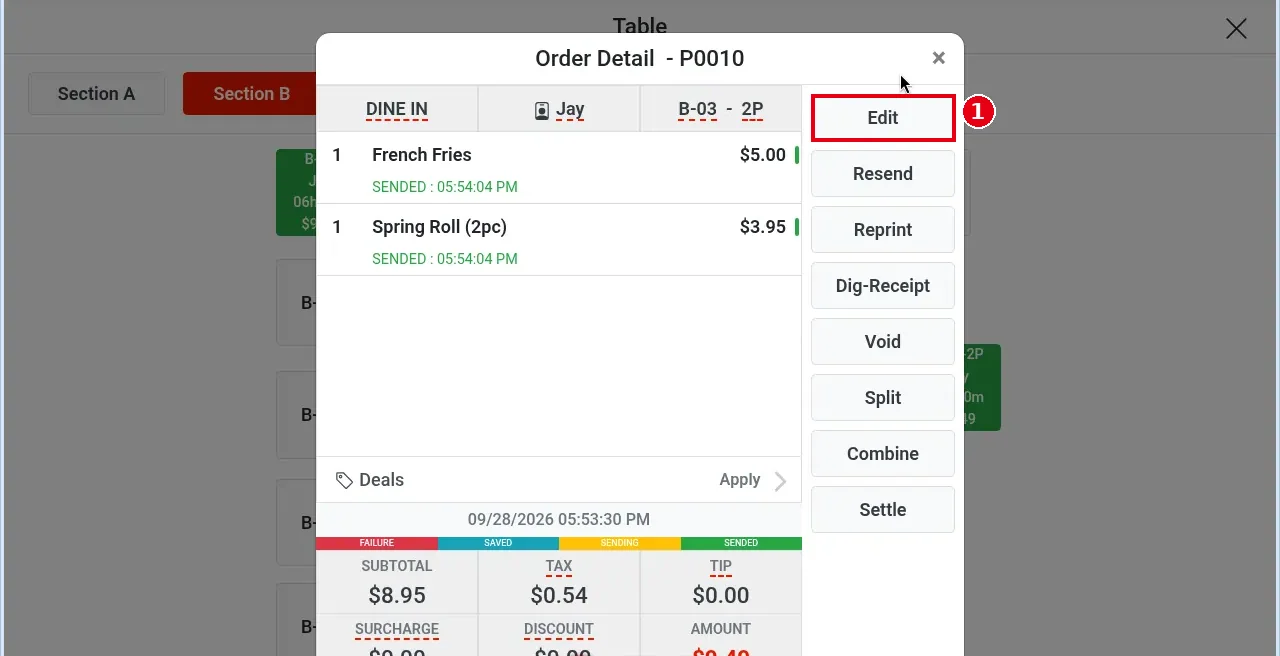 1.2.13 How to change an order's type, server, table or customer – 1213-1