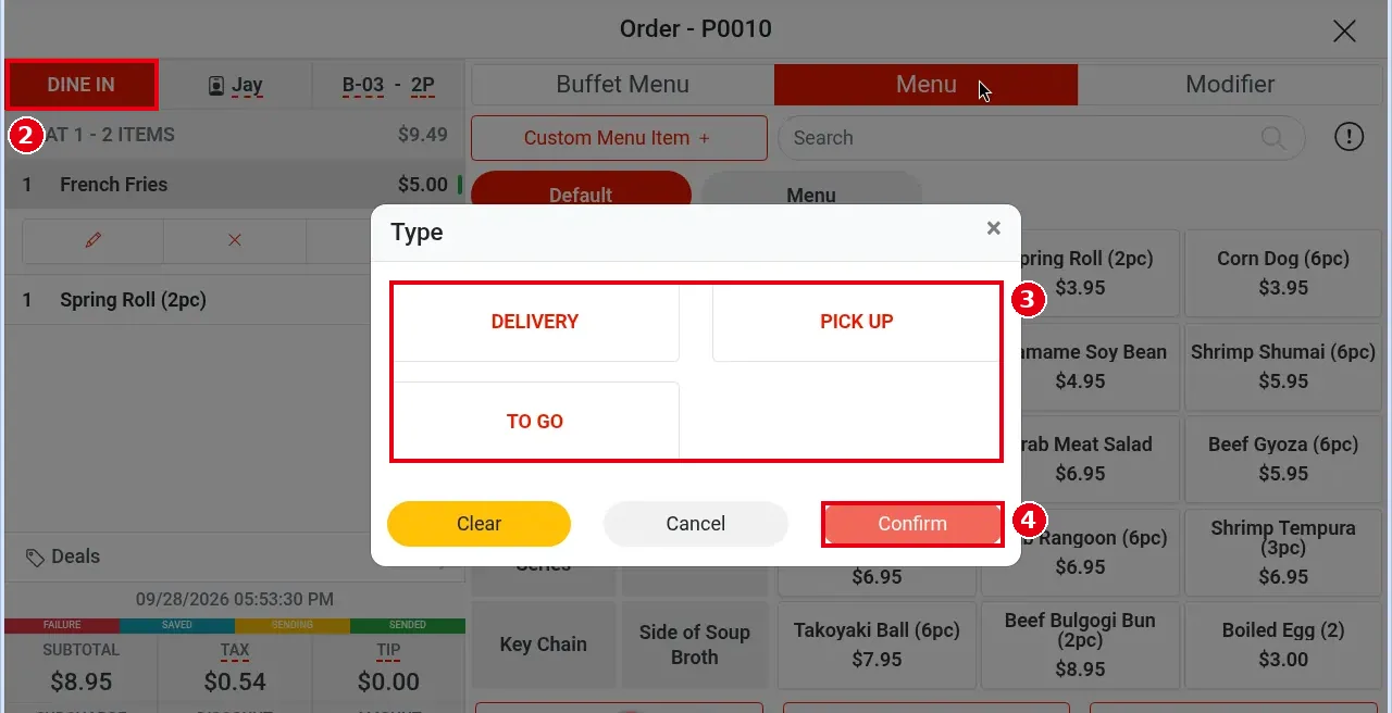 1.2.13 How to change an order's type, server, table or customer – 1213-2