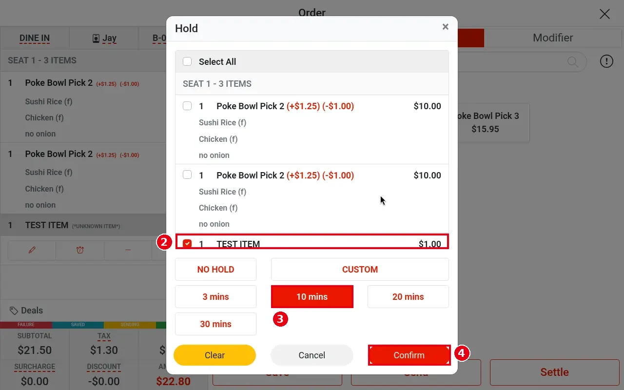 1.2.9 How to hold items before sending to the kitchen – 129-2