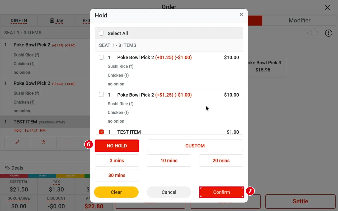 1.2.9 How to hold items before sending to the kitchen – 129-6