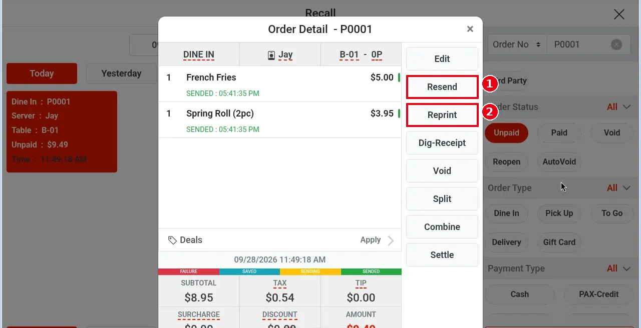 1.4.2 How to resend or reprint an order – 142-1