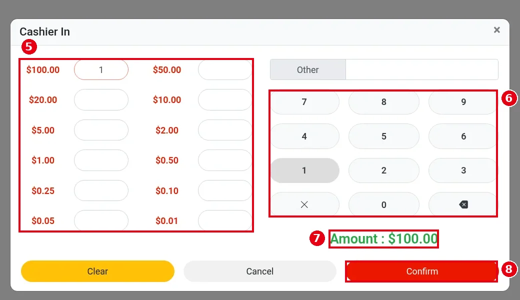 1.5.3 How to start a cash drawer (Cashier In) – 153-4