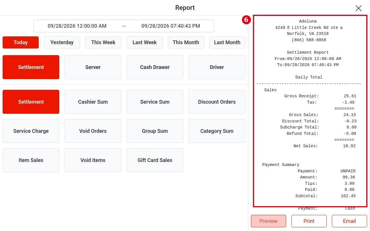1.5.6 How to view, print or email POS reports – 156-3
