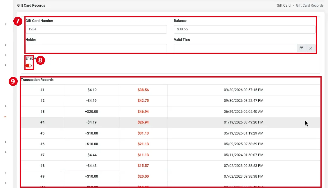 2.10.2 How to view, export and freeze gift card records – 2102-3