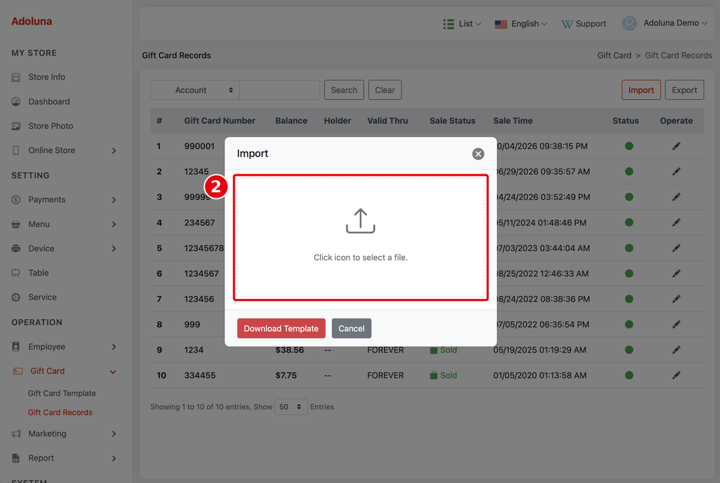 2.10.3 How to import PIN gift cards – 2103-i2