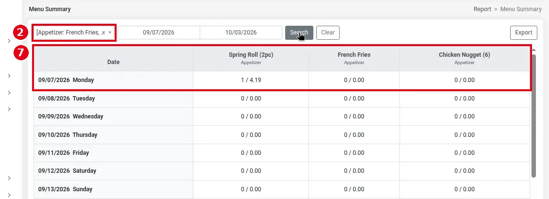 2.11.3 How to run the Menu Summary report – 2113-2