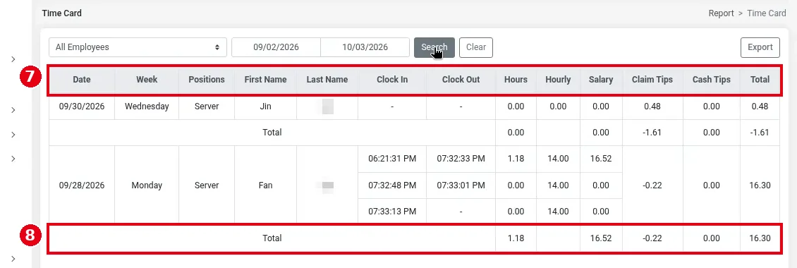 2.11.4 How to export the Time Card report (hours, wages, tips) – 2114-2