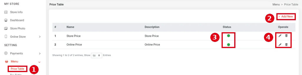 2.3.1 How to set up price tables – 231-1