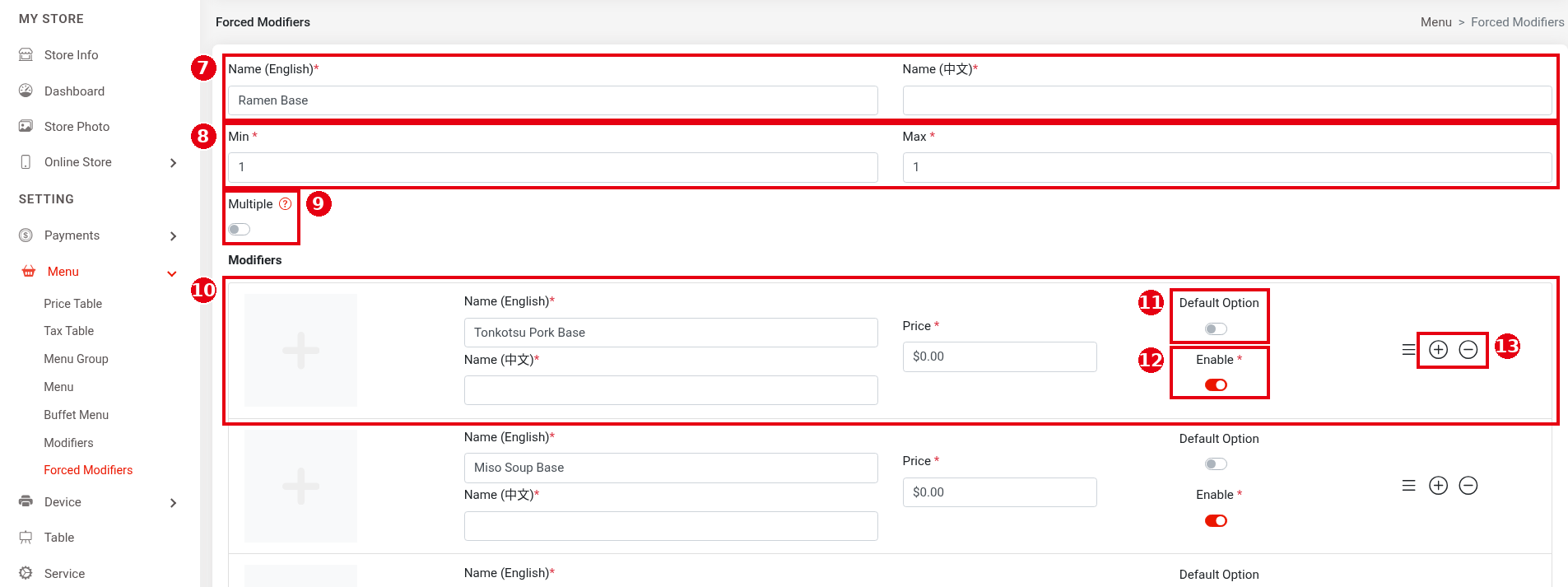 2.3.7 How to set up forced modifiers and default choices – 237-2