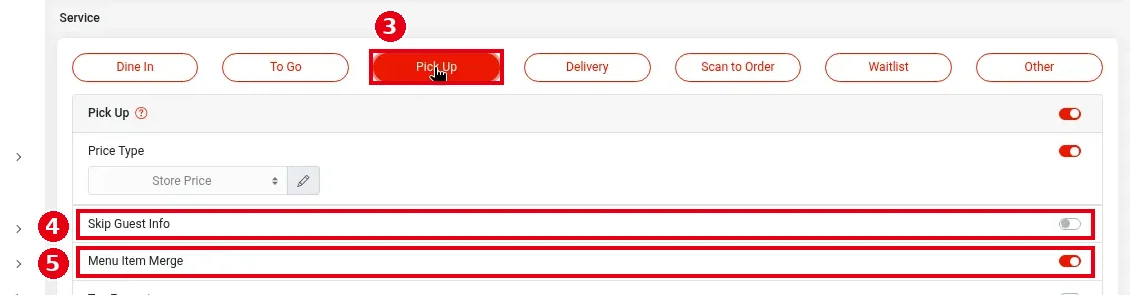 2.5.2 How to configure To Go, Pick Up and Delivery settings – 252-2