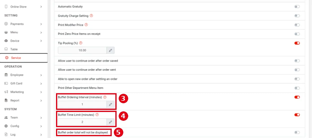 2.6.3 How to set buffet time limits and ordering intervals – 263-2