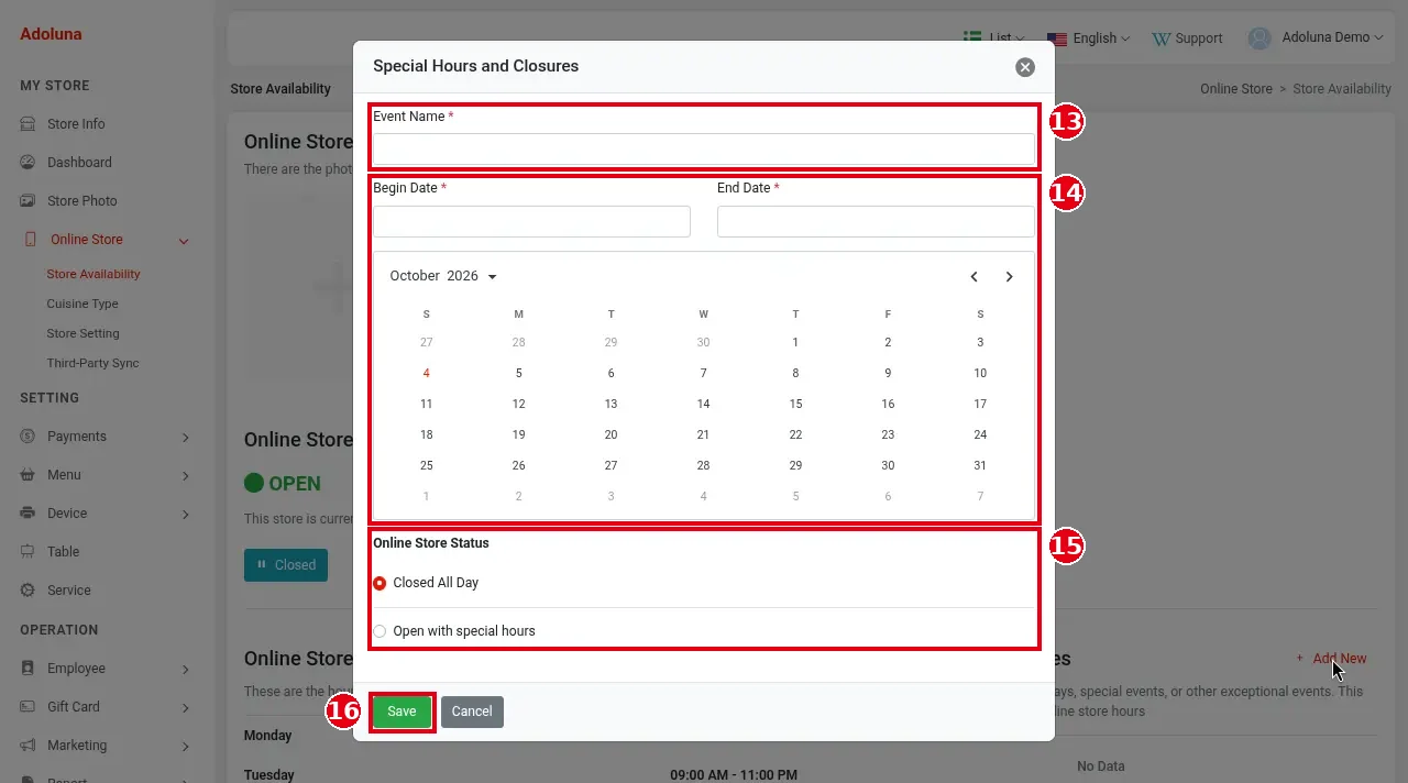 2.9.1 How to set online store availability and hours – 291-5