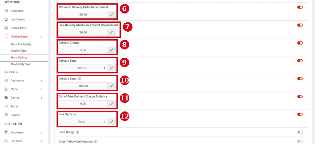 2.9.2 How to set online pick-up and delivery rules – 292-2