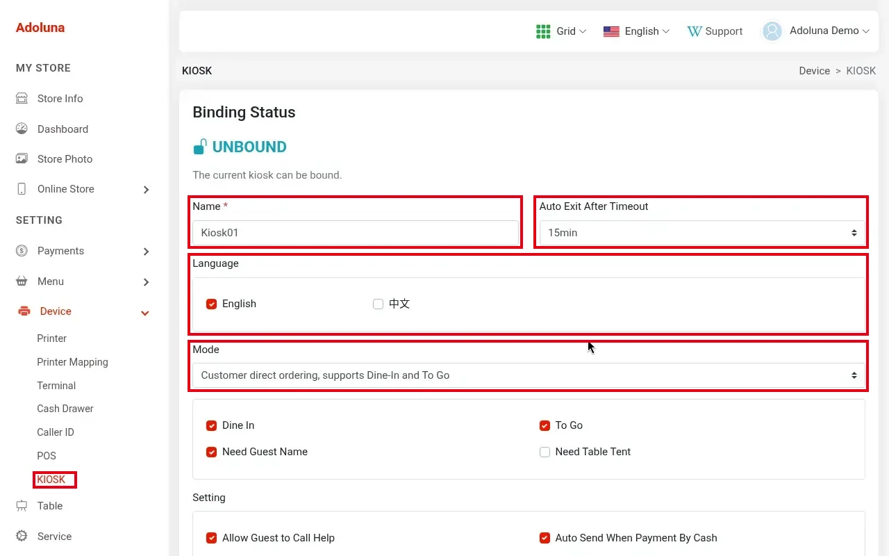 3.2.2 How to create POS and Kiosk devices in the Backoffice – 322-K
