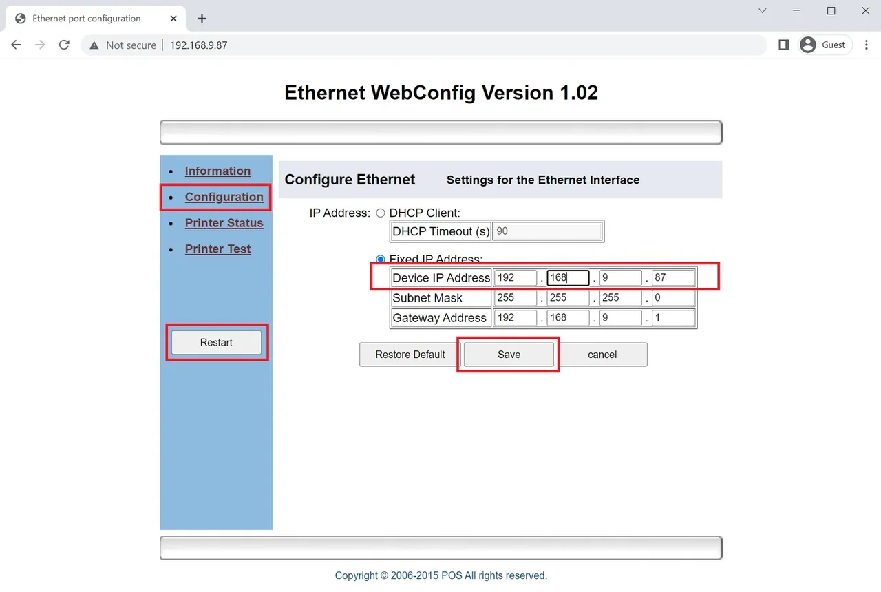 3.3.2 How to print a config page and change a printer's IP – 332-2