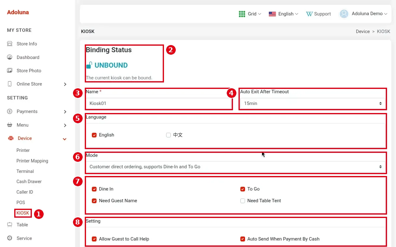 3.5.2 How to configure a Kiosk – 352-1