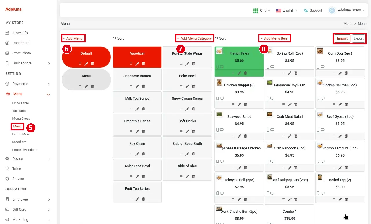 3.6.1 How to build a new menu from scratch (setup order) – 361-4