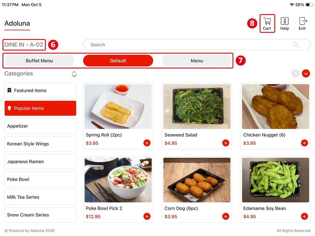 1.8.3 How to open a table on the Kiosk for guests (server mode) – k183-4