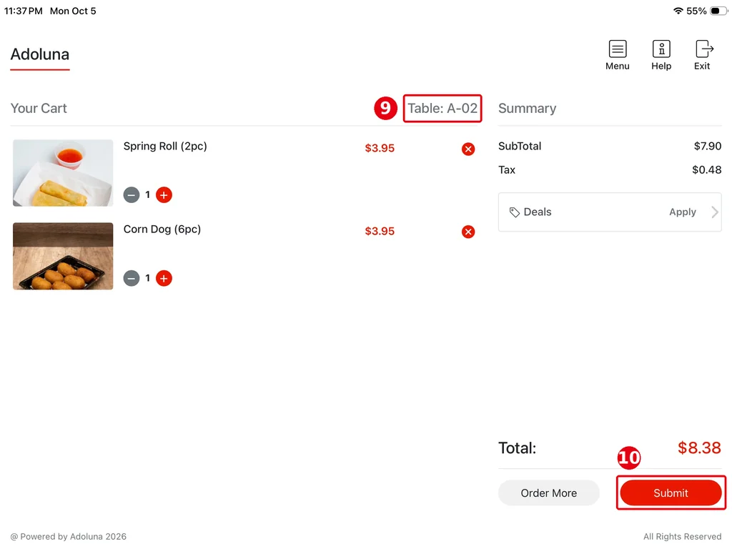 1.8.3 How to open a table on the Kiosk for guests (server mode) – k183-5