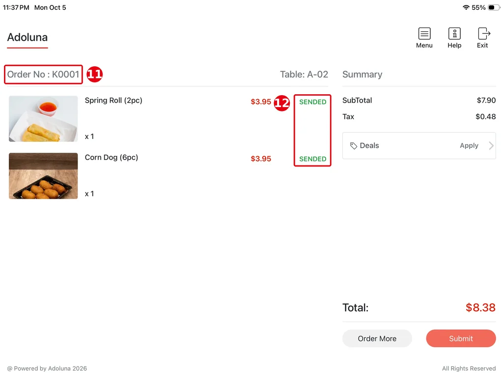 1.8.3 How to open a table on the Kiosk for guests (server mode) – k183-6